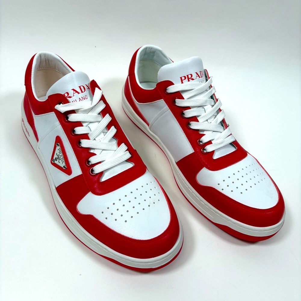 PraTa Men's Red and White Sneakers Shoes Low Top Lace Up